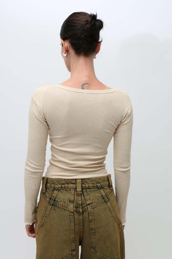 Baserange Undyed Disc Long Sleeve Top - Cream