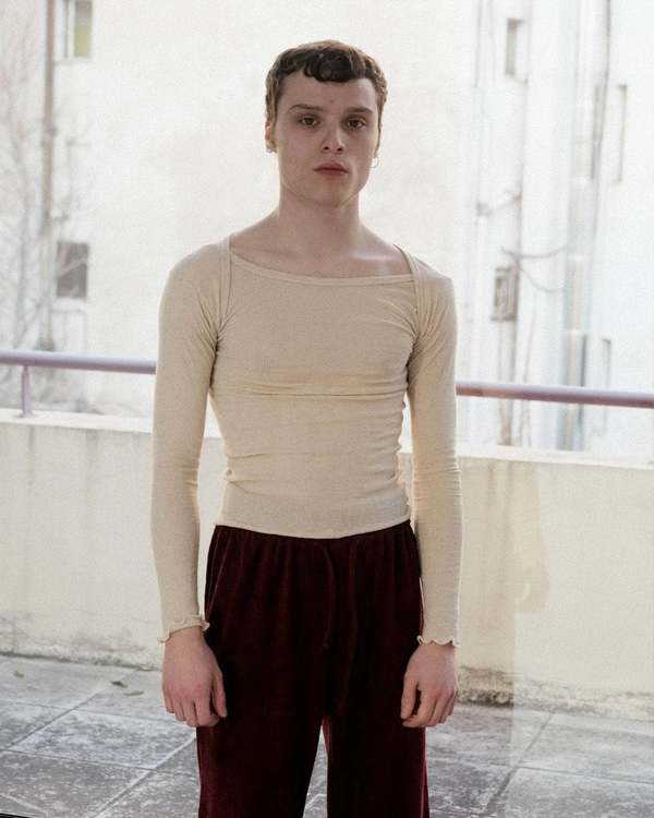 Baserange Undyed Disc Long Sleeve Top - Cream