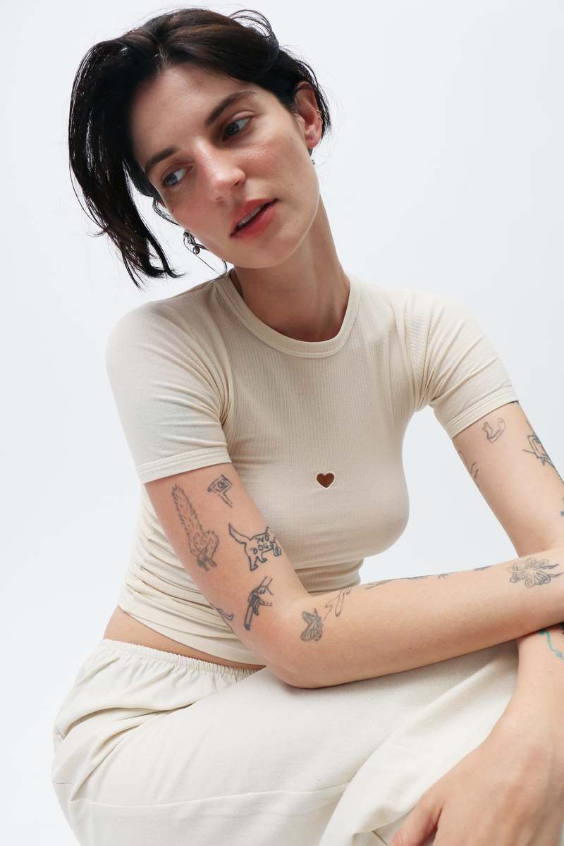 Baserange Undyed Heart Short Sleeve - Cream | Garmentory