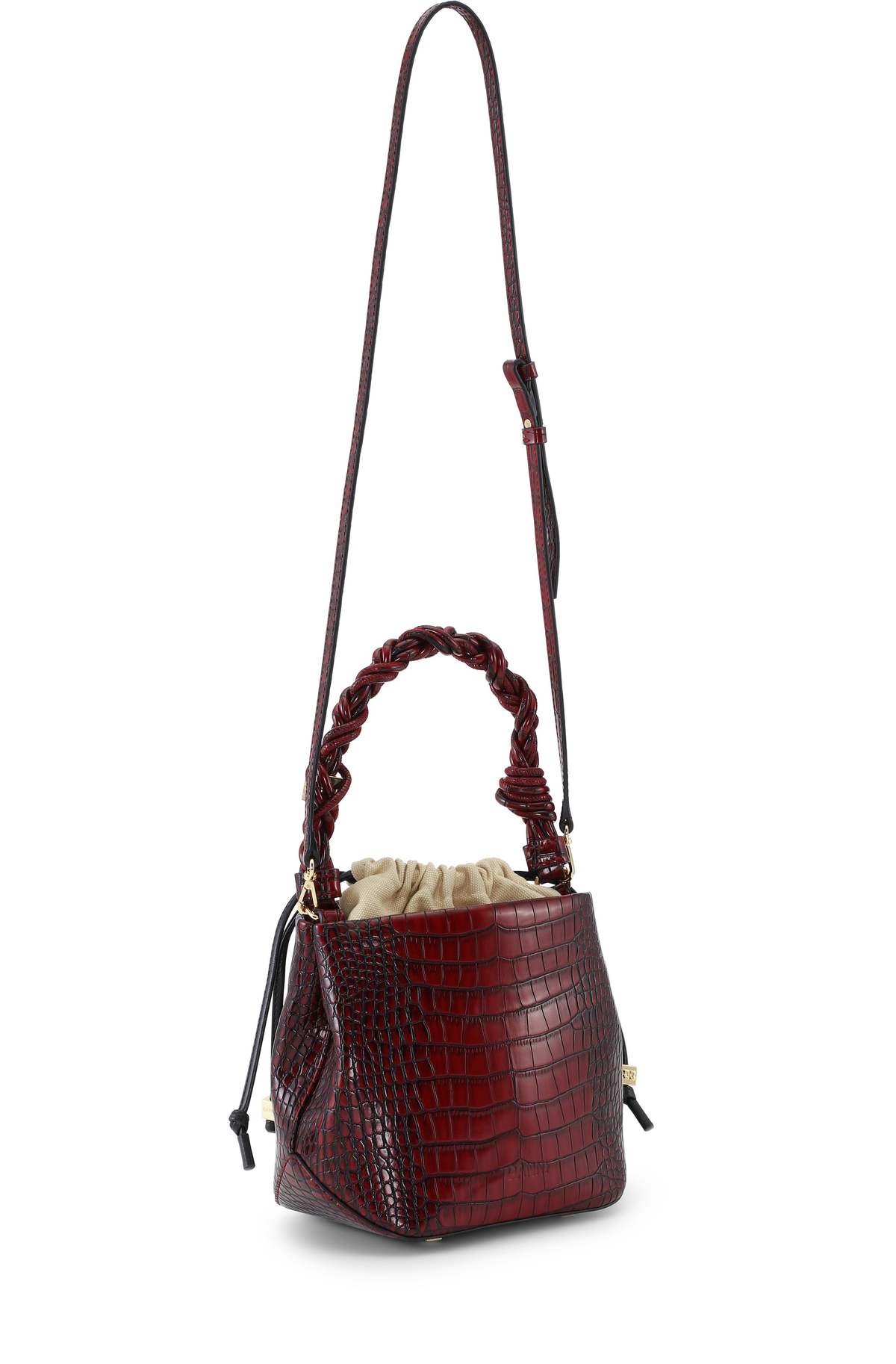 Ganni BOU BUCKET BAG - BURGUNDY | Garmentory