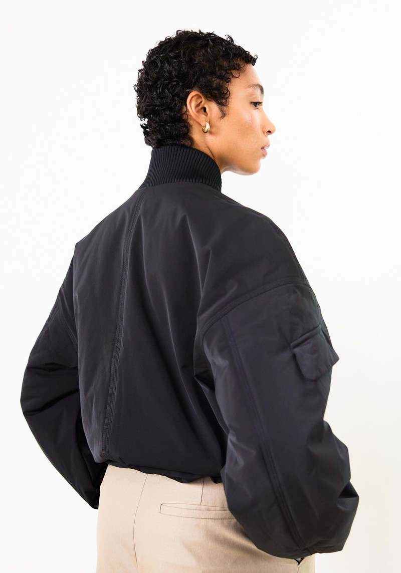 Ganni Light Twill Oversized Short Bomber Jacket - Black