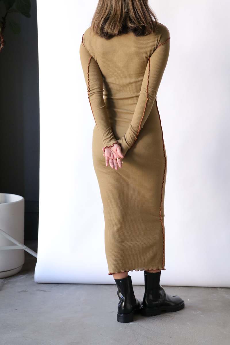 Baserange Vein Long Sleeve Dress - Jade Brown