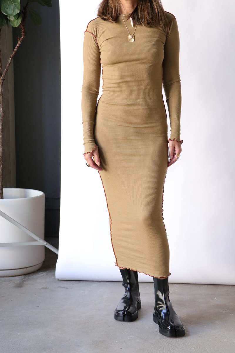 Baserange Vein Long Sleeve Dress - Jade Brown