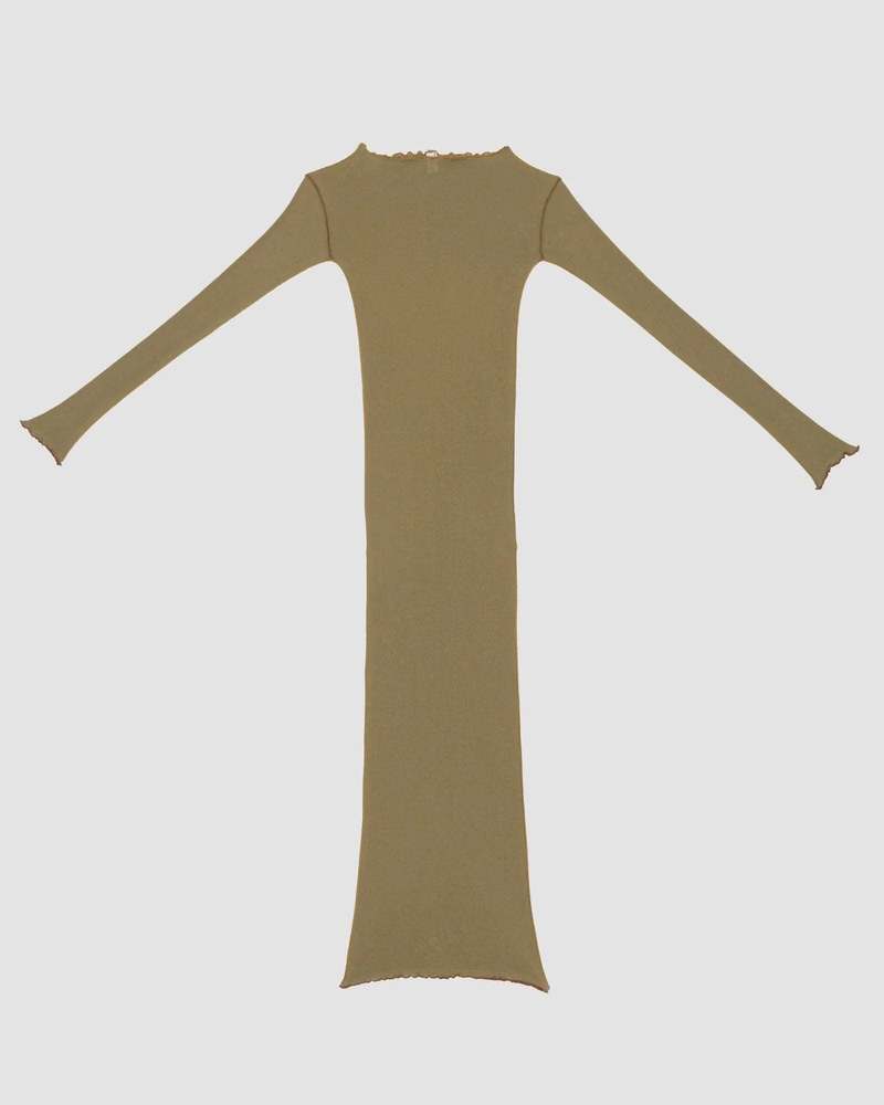 Baserange Vein Long Sleeve Dress - Jade Brown