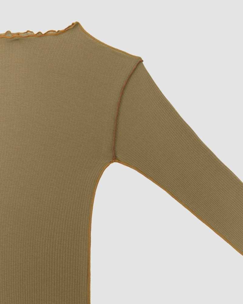 Baserange Vein Long Sleeve Dress - Jade Brown