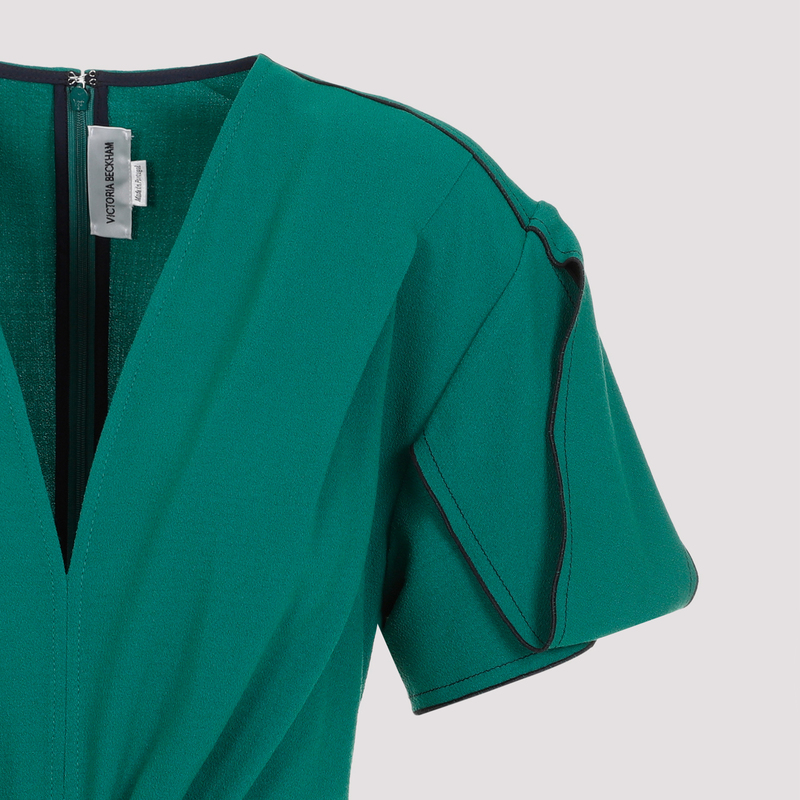 Victoria Beckham Gathered V Neck Midi Dress - Viridian