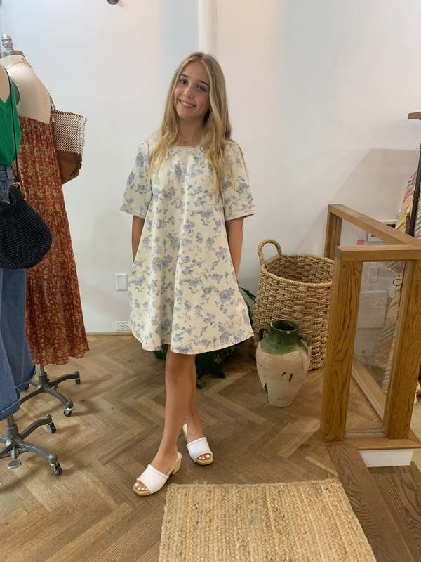 ganni print denim mini dress Ganni Floral-Print Denim Mini Dress - Blue - 50% Off