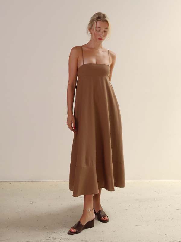 knee length dresses for ladies Chocolate Linen Maxi Dress M main image 0