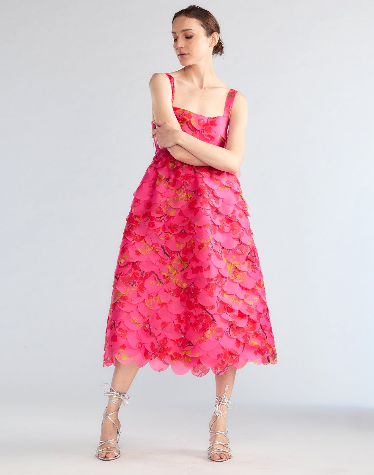 EMBROIDERED SCALLOP EDGE MAXI DRESS-PINK/MULTI