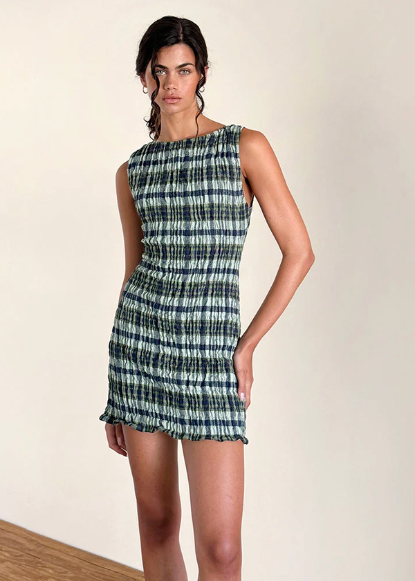 banana republic green silk dress Green Houndstooth Dress – Striped Box Boutique main image 1