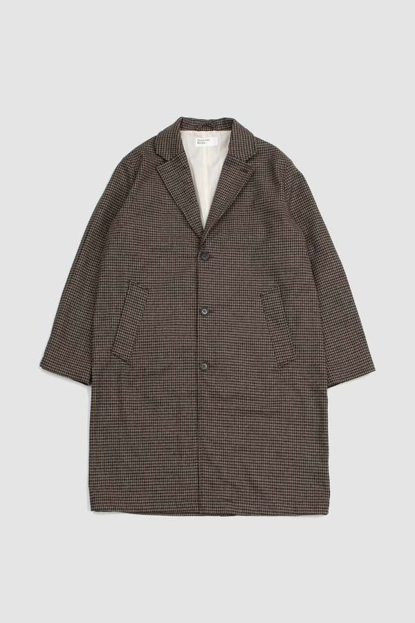 Universal Works Carde Tweed Top Coat - Stone/Navy | Garmentory