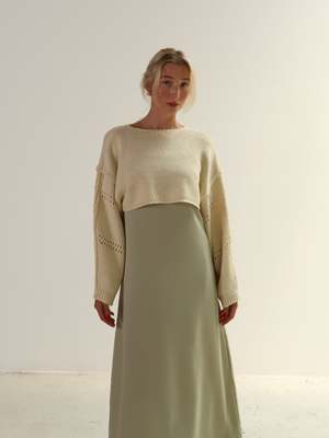 Moon River Knit Wide Sleeve Open Sweater - Cream | Garmentory