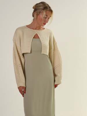 Moon River Knit Wide Sleeve Open Sweater - Cream | Garmentory