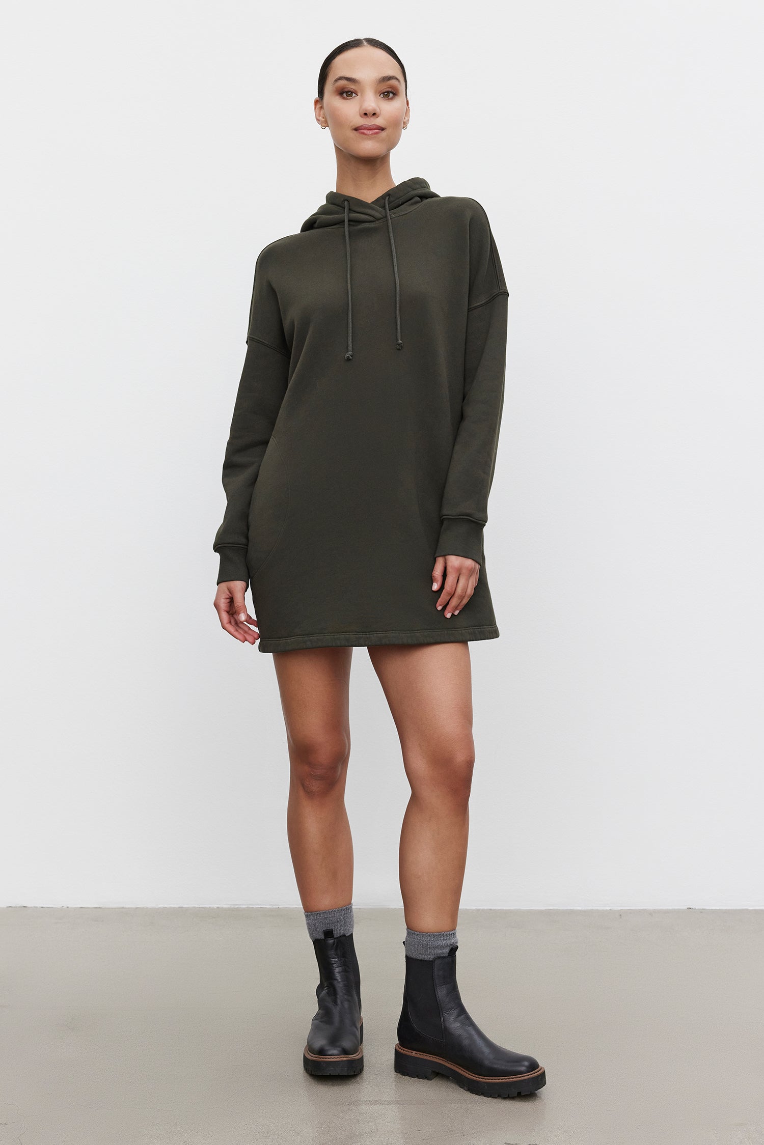 Velvet Etta Fleece Hoodie Dress - Thicket Green | Garmentory