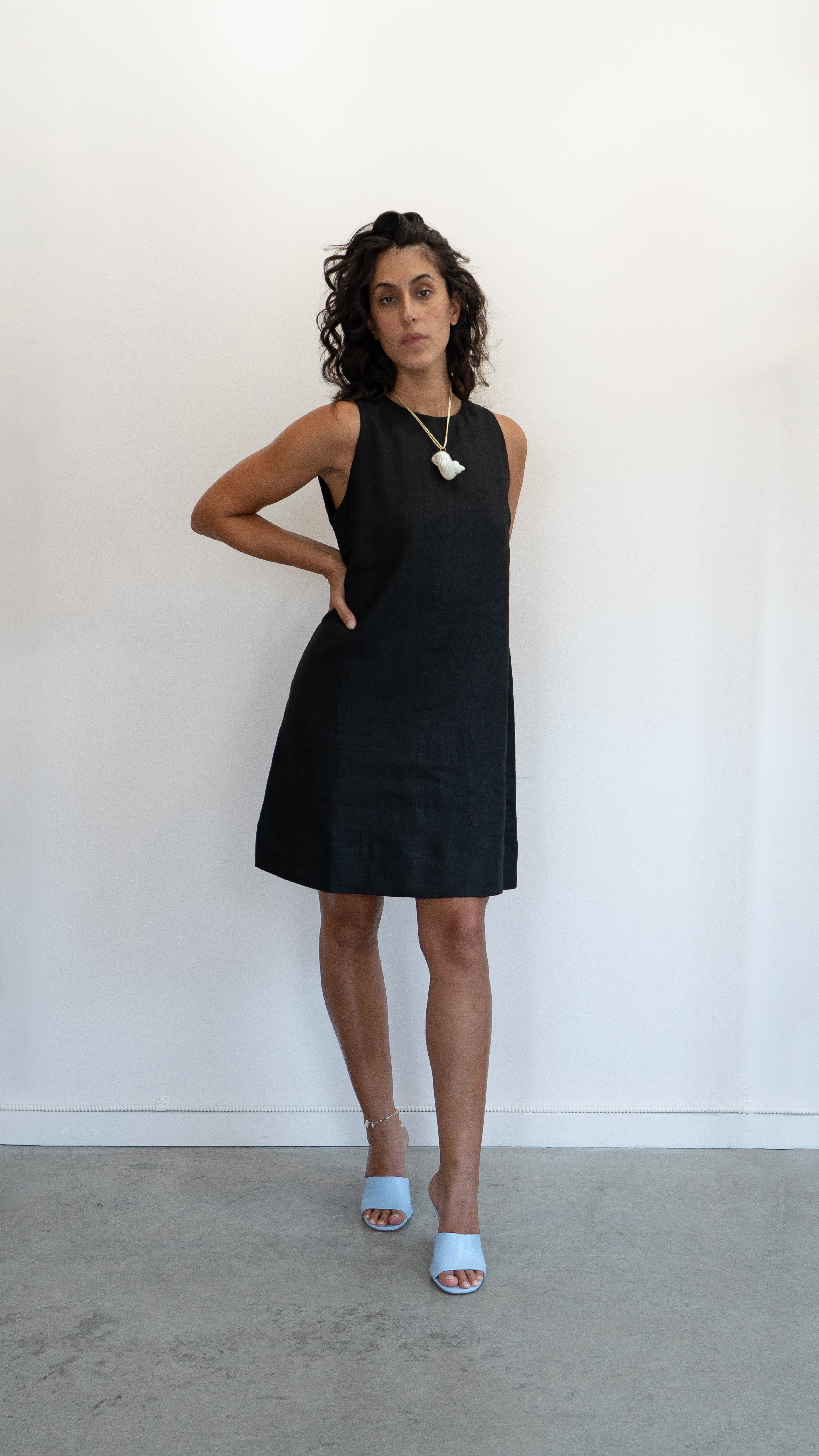 Emerson Fry Marcelle Linen Shift Dress - Jet Black | Garmentory