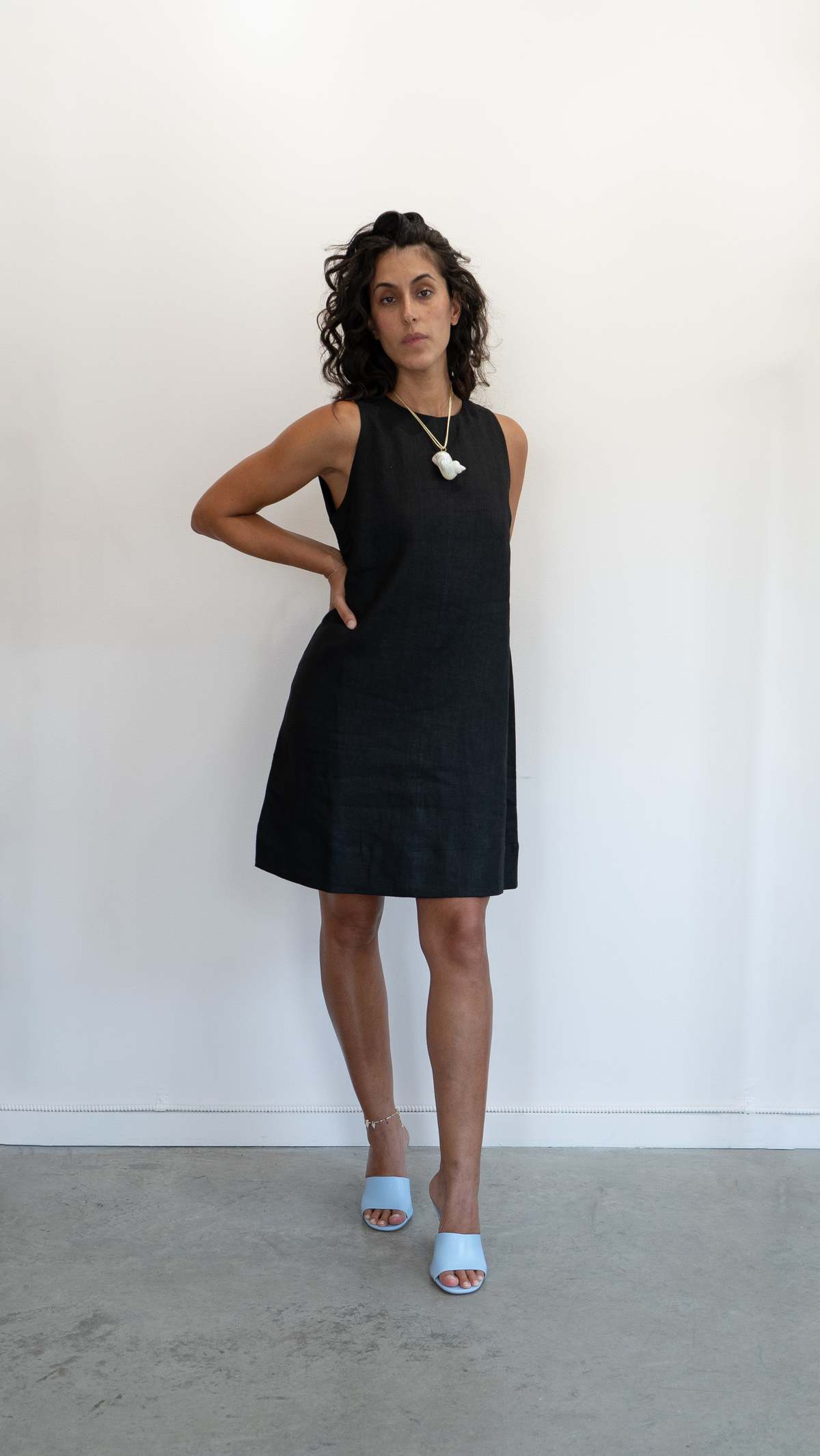 Emerson Fry Marcelle Linen Shift Dress - Jet Black | Garmentory