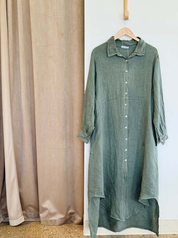 European Linen Collection Long Linen Shirt Dress 68036 | Garmentory