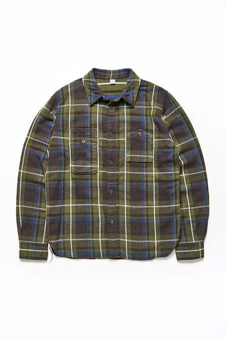 Pure Blue Japan Indigo Check Flannel LS Shirt - Indigo/White