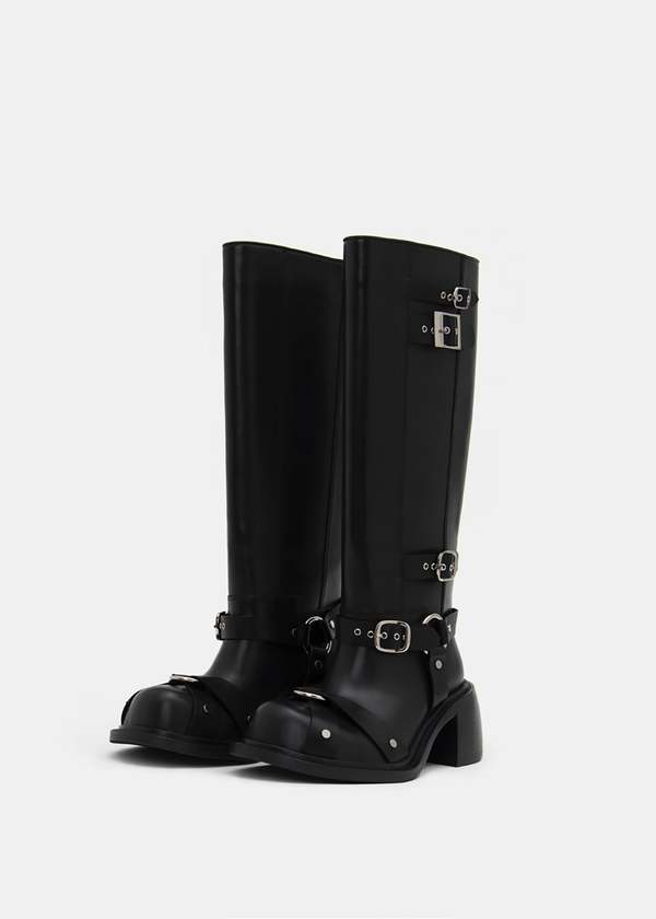 SONDER PLAN Buckle High-Calf Boots - Black/Silver