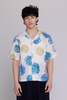 Graphia New York Arnaz Resort Shirt - Blue/Gold Watercolor Leaves Print - Thumbnail 1