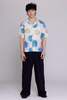 Graphia New York Arnaz Resort Shirt - Blue/Gold Watercolor Leaves Print - Thumbnail 2