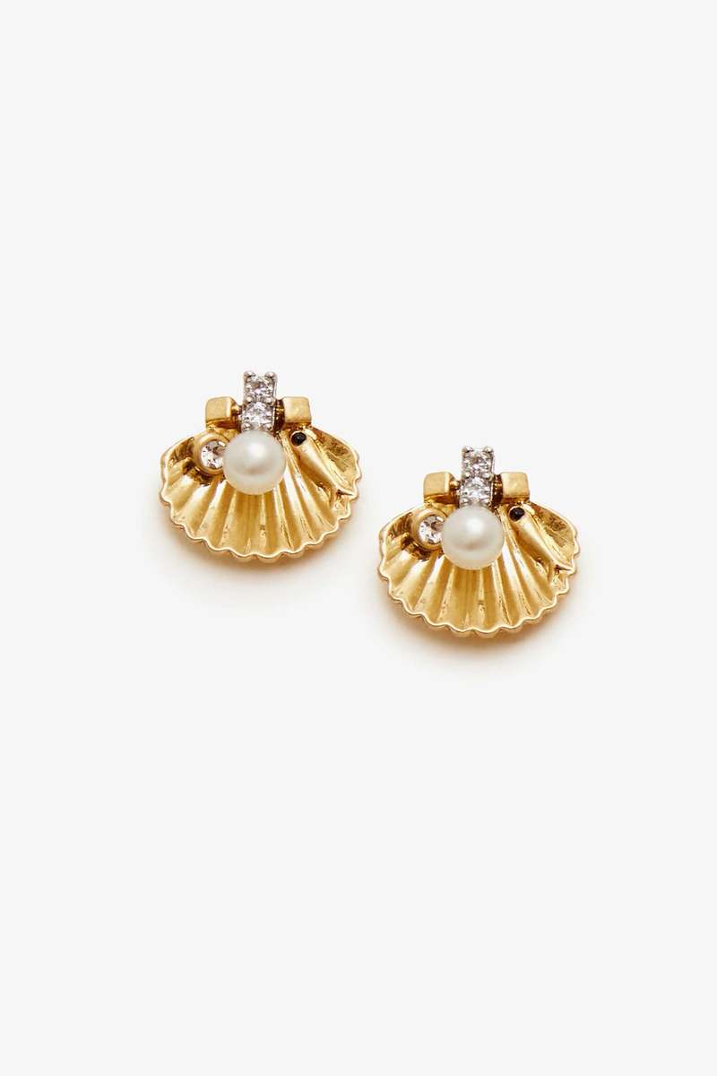 Clare V. Scallop Stud Earrings - Vintage Gold