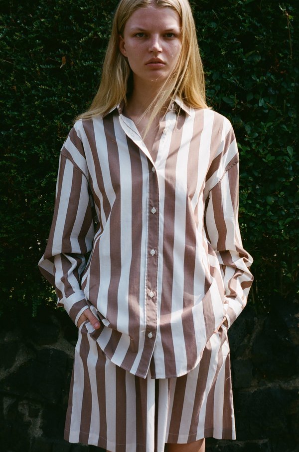 Baserange Loose Ole Shirt - Brown/White Stripe | Garmentory