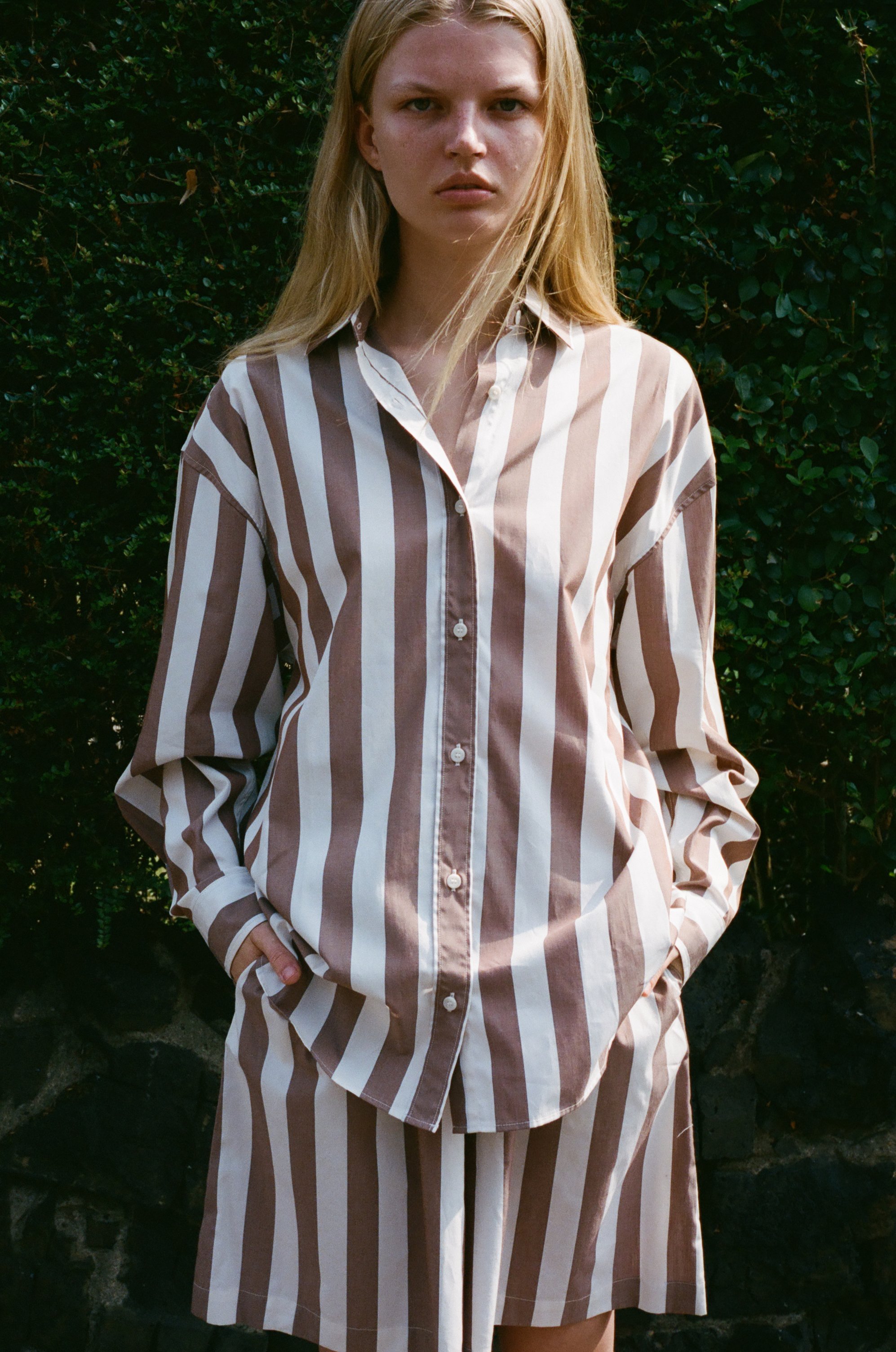 Baserange Loose Ole Shirt - Brown/White Stripe | Garmentory