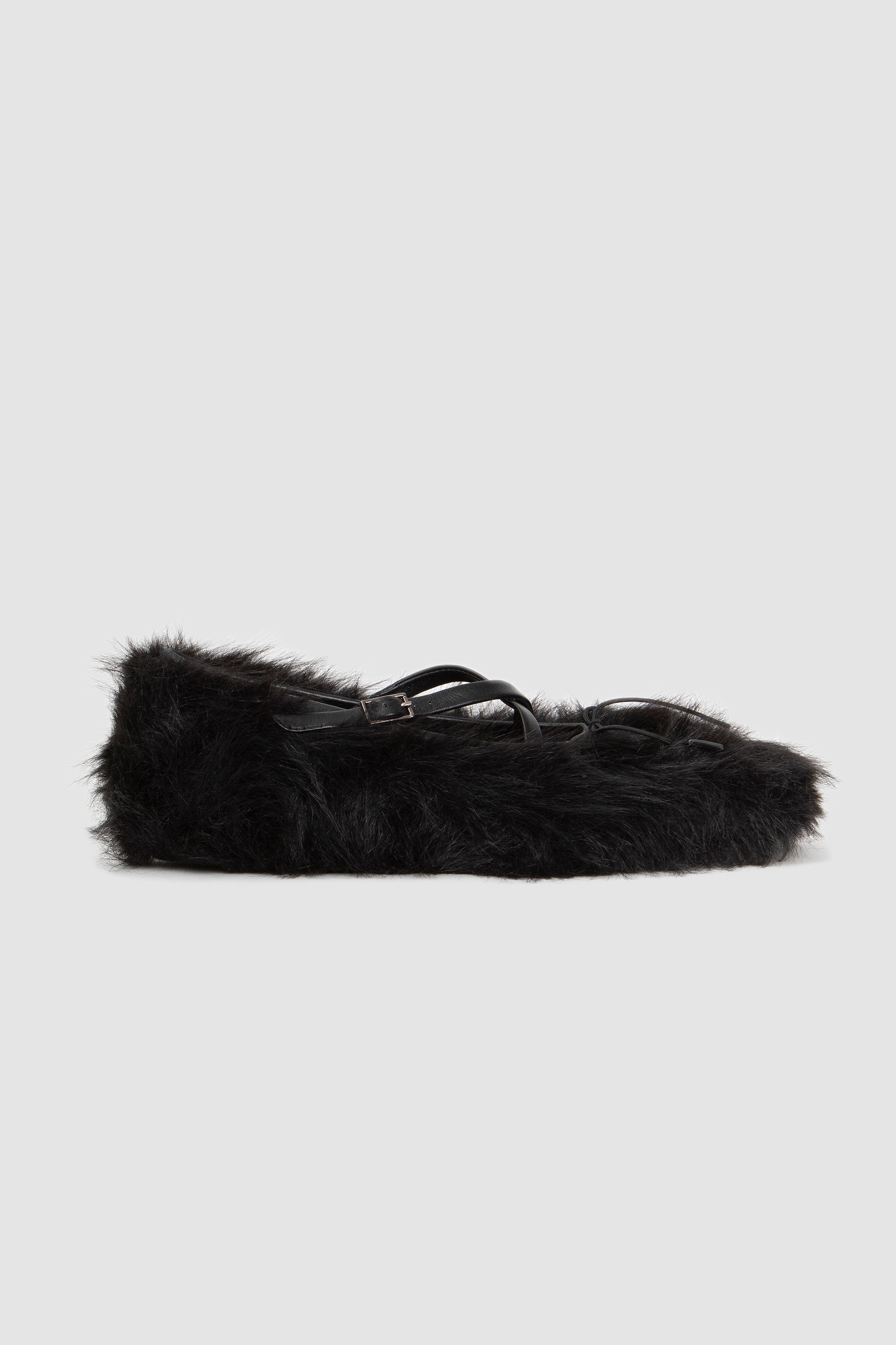 Simone Rocha Faux Fur Criss Cross Ballerina - Black | Garmentory