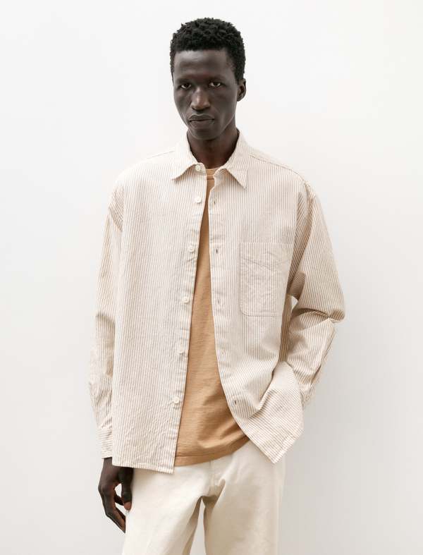 Dana Lee Brown Foxfibre Curved Hem Shirt - Oxford Stripe | Garmentory