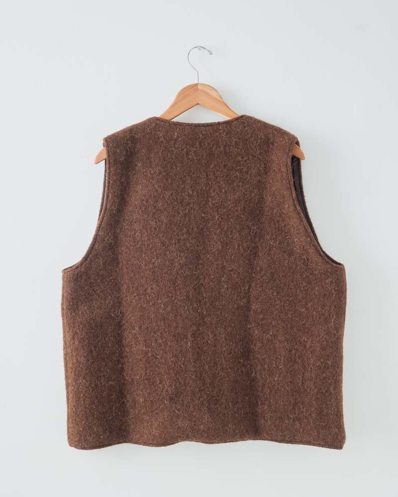 CAWLEY STUDIO Portuguese Long Hair Wool Zip River Vest - Chocolate