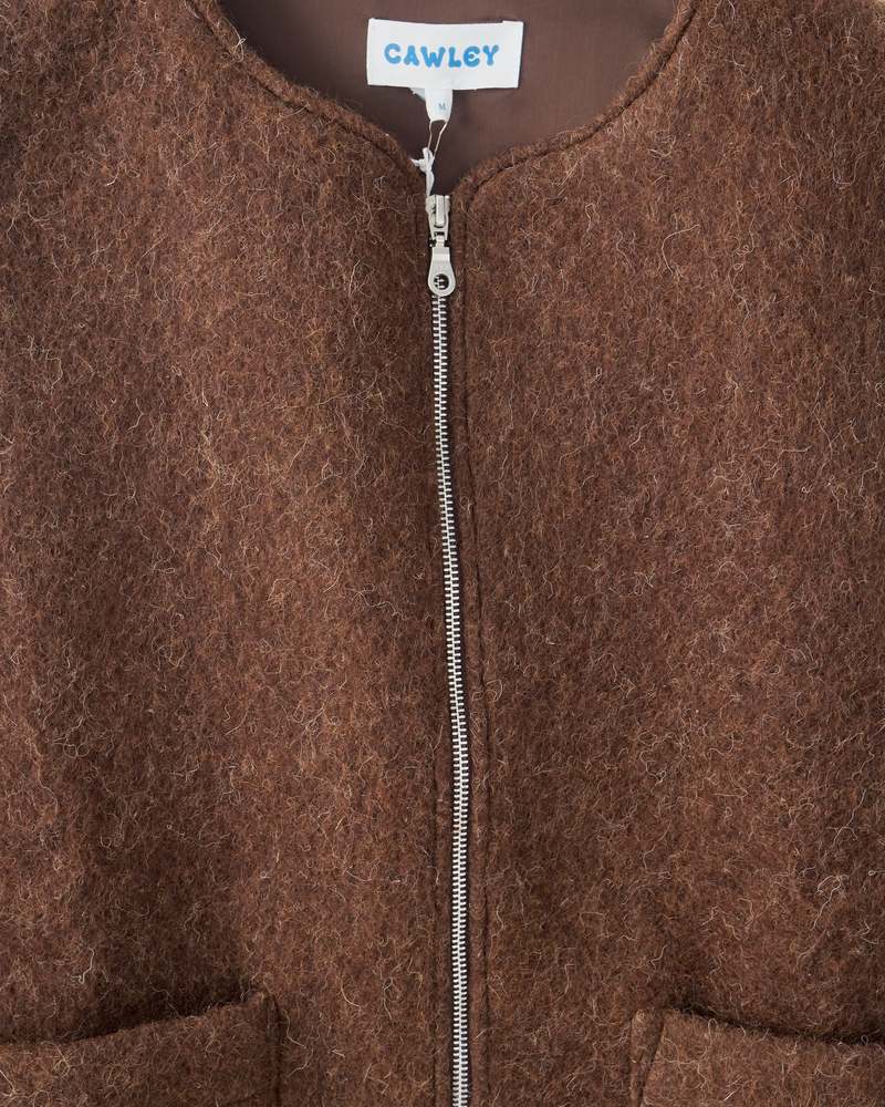 CAWLEY STUDIO Portuguese Long Hair Wool Zip River Vest - Chocolate