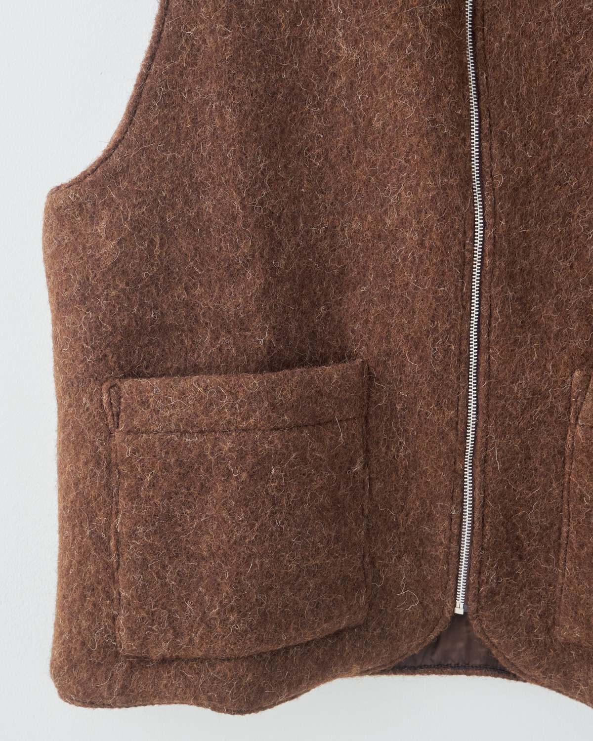 CAWLEY STUDIO Portuguese Long Hair Wool Zip River Vest - Chocolate