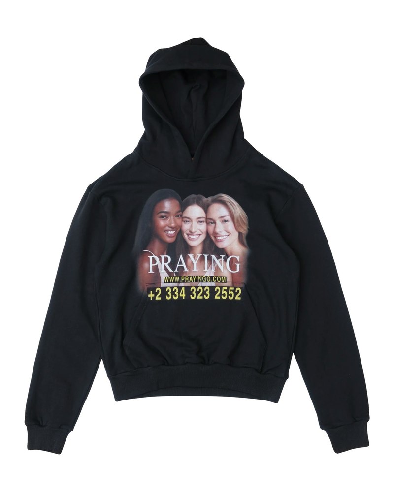 PRAYING AI Girls Print Hoodie - Black | Garmentory