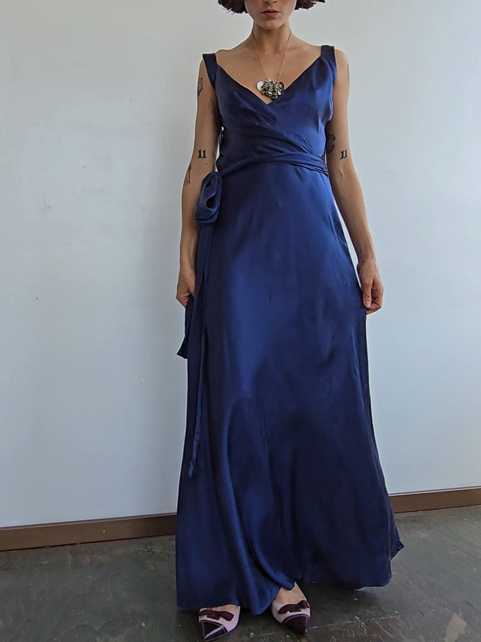 Fog Blue Silk Charmuese Dress