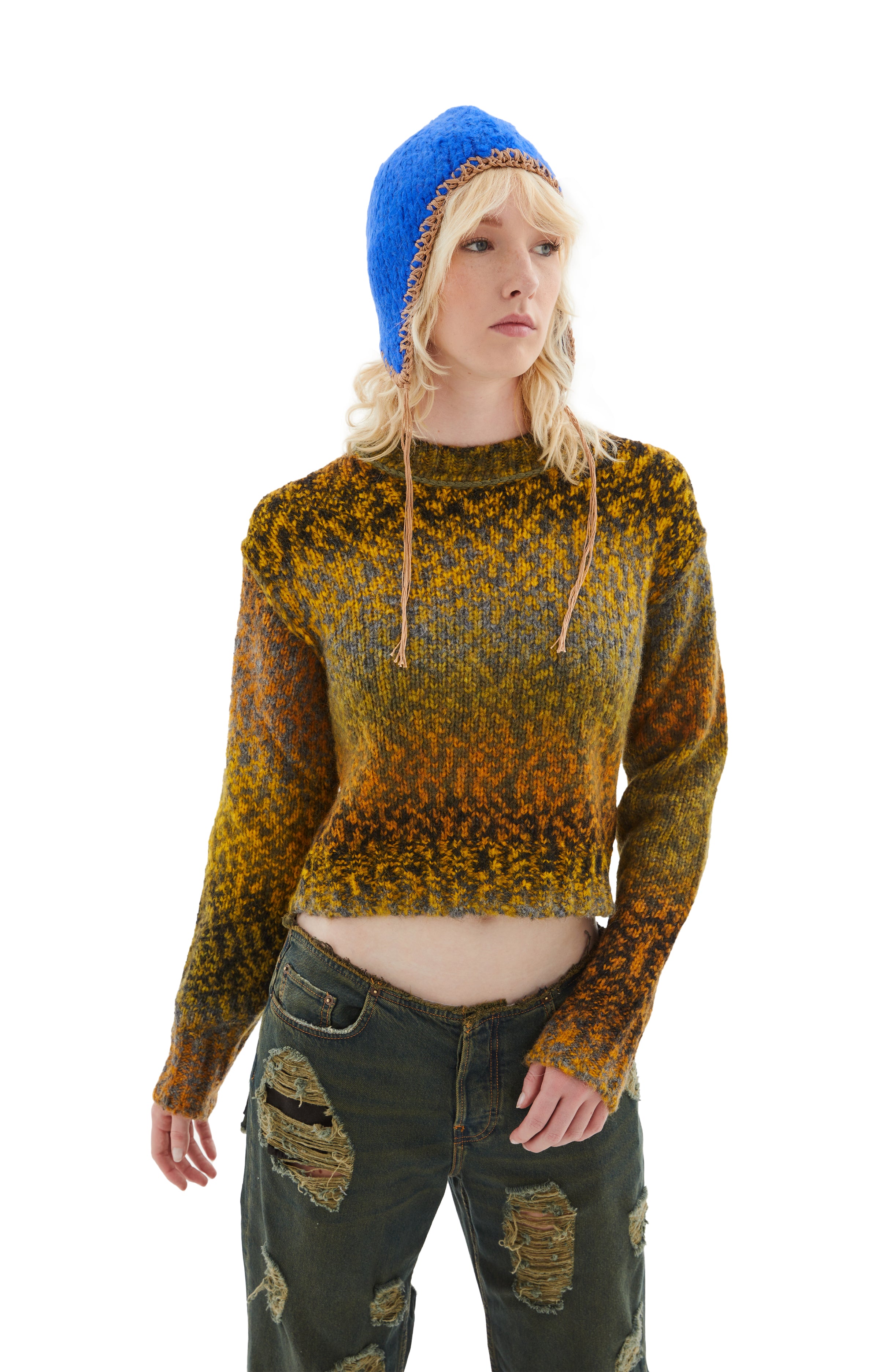 Acne Studios Gradient Effect Wool Blend Jumper - Grey/Yellow