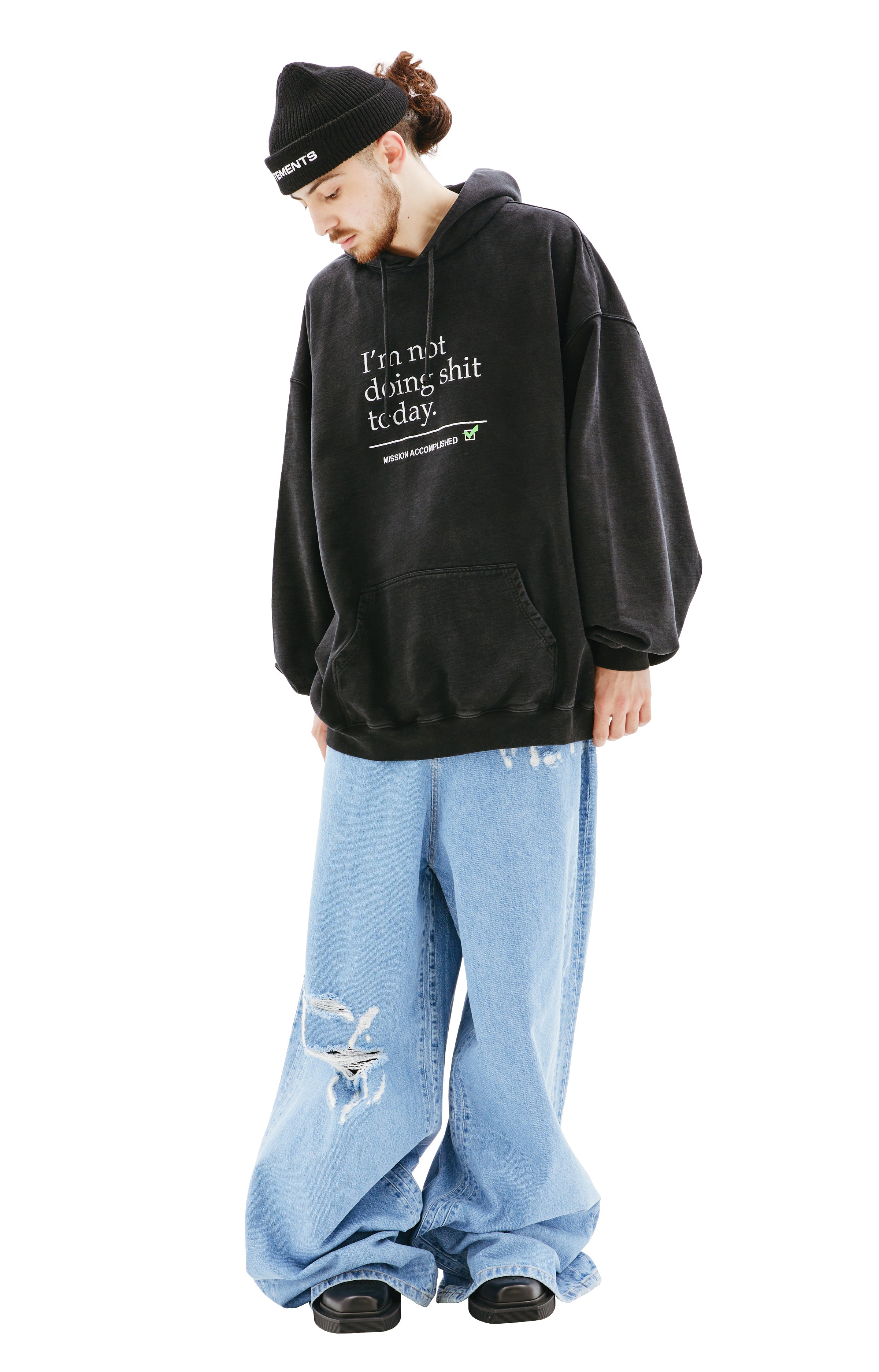 VETEMENTS☆関税込☆ブラック I'm Not Doing Shit Todayフーディ VETEMENTS Black 'I'm Not Doing Shit Today' Hoodie | REVERSIBLE