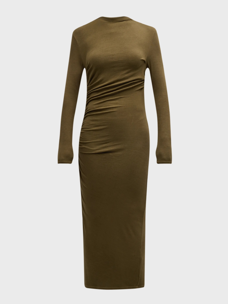 Silk Knit L/S Twist Midi Dress - Army Green Silk Knit L/S Twist Midi Dress - Army Green