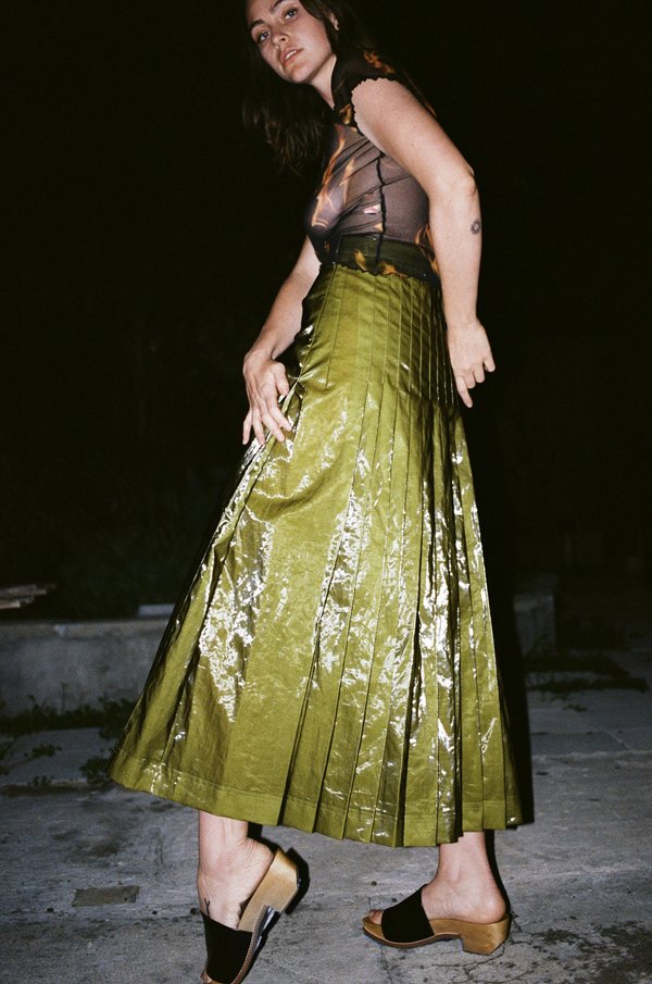 PRISCAVera Maxi Ramie Kilt - Olive