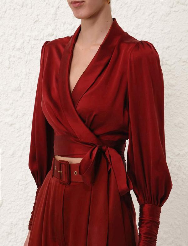 Zimmermann Silk Wrap Top - Burgundy | Garmentory