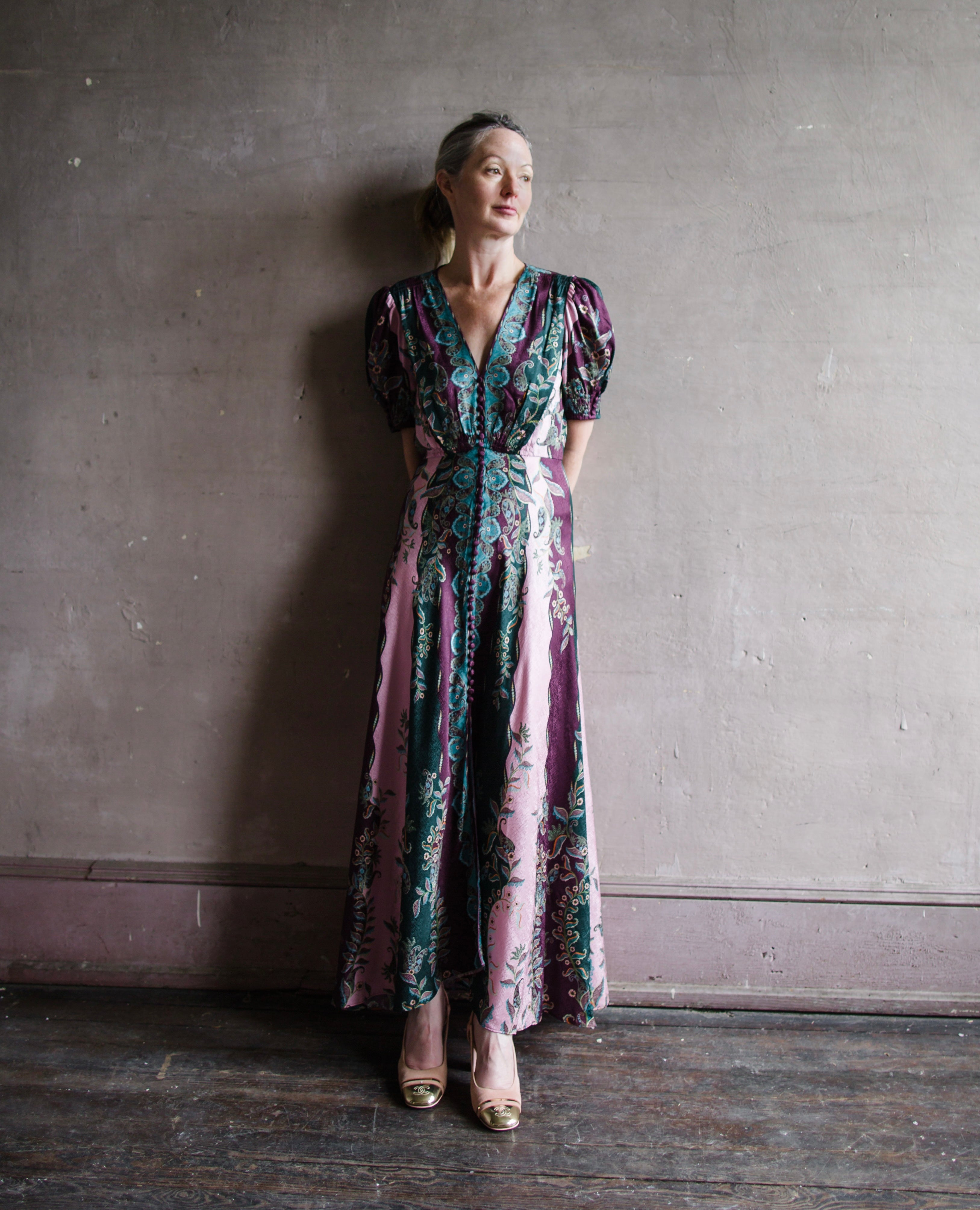 Saloni Lea Long Dress - Stripe Plmt