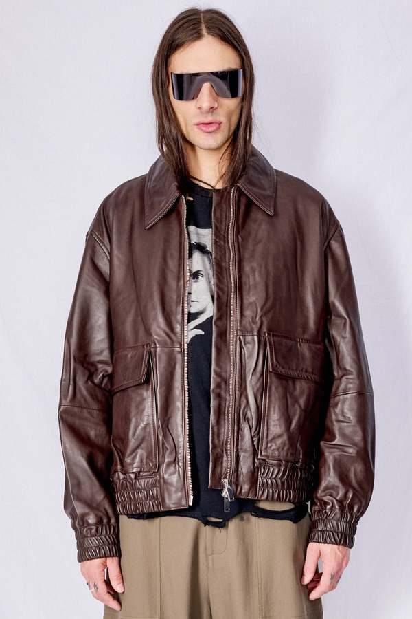 Studio Nicholson Piston Leather Jacket - Brown | Garmentory