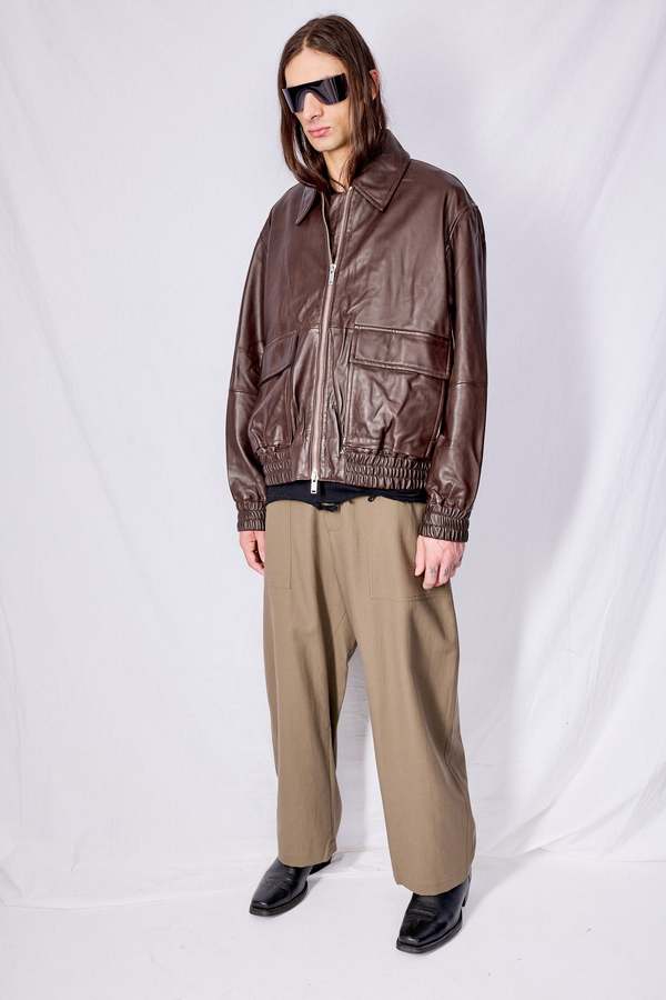 Studio Nicholson Piston Leather Jacket - Brown | Garmentory