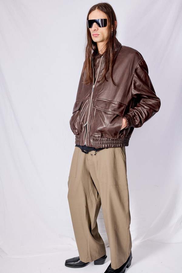 Studio Nicholson Piston Leather Jacket - Brown | Garmentory
