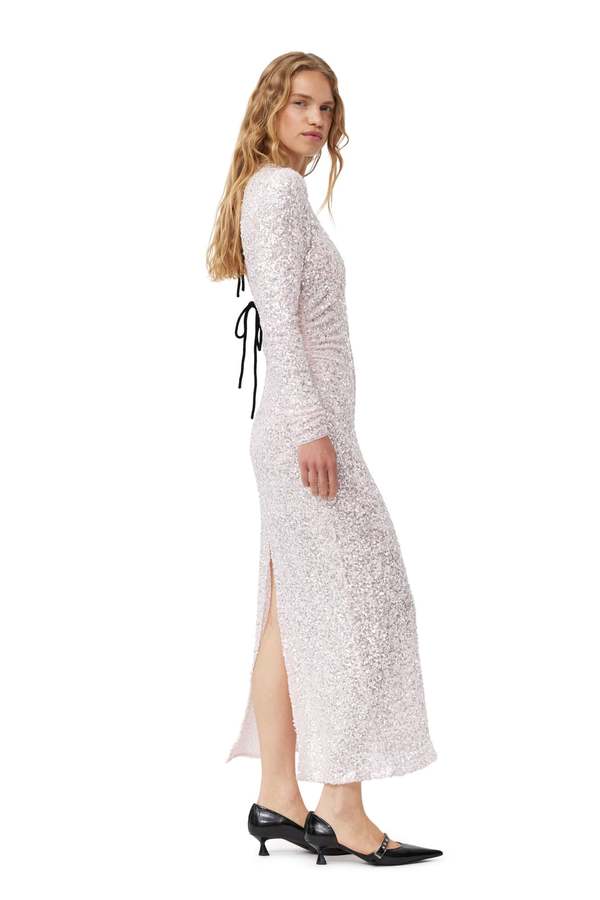 【関税&送料込み】Ganni 3D Sequins Long Slip Dress Ganni 3D Sequins Maxi Dress - Mauve Chalk | Garmentory