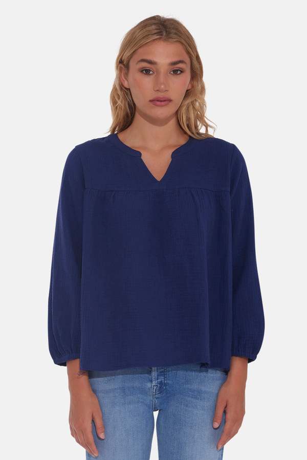 The Tile Club Eden Gauze Top - Marine Blue