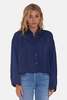 The Tile Club Laura Crop Satin Shirt - Navy - Thumbnail 1