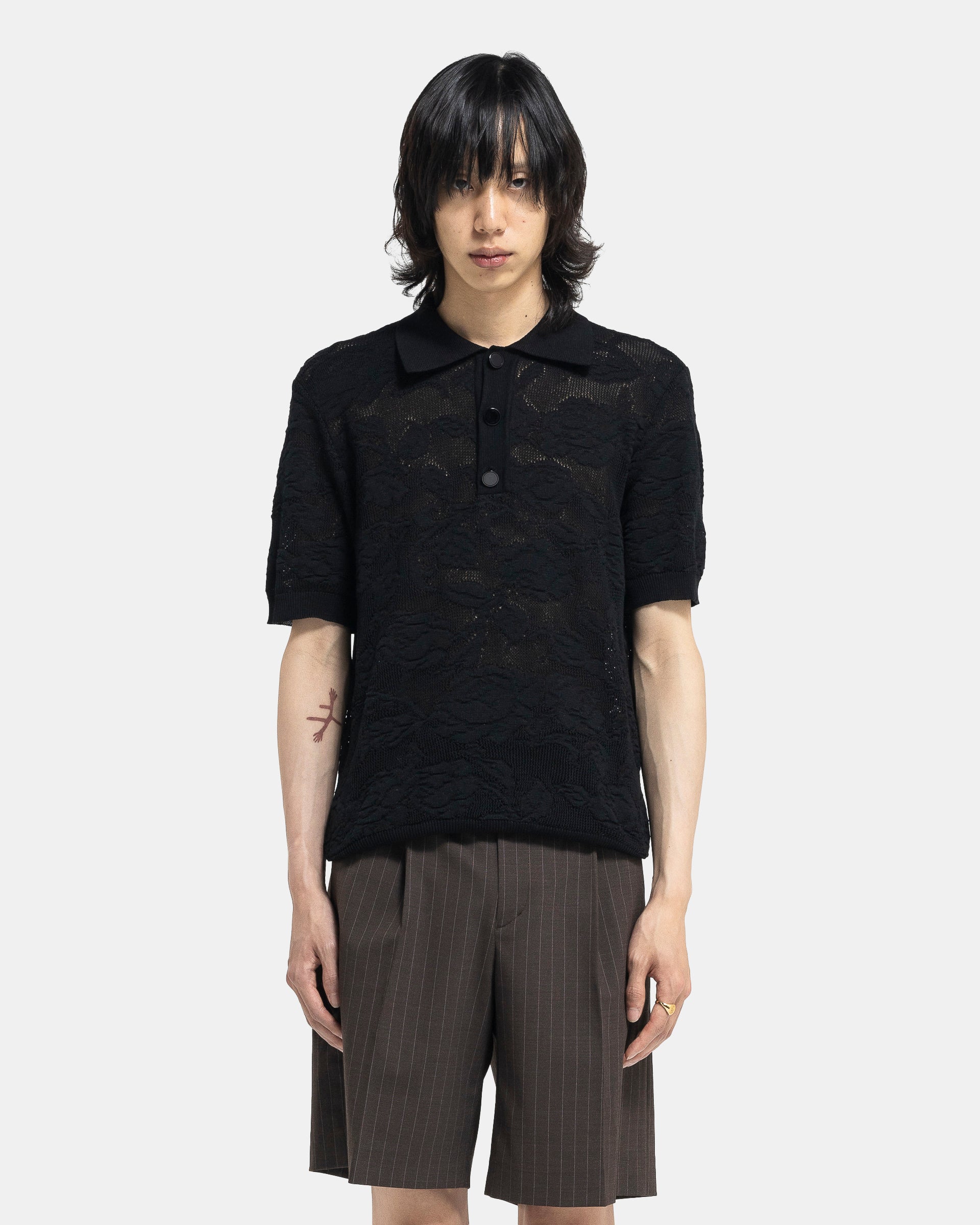 Ernest W. Baker Crochet Rose Polo - Black | Garmentory
