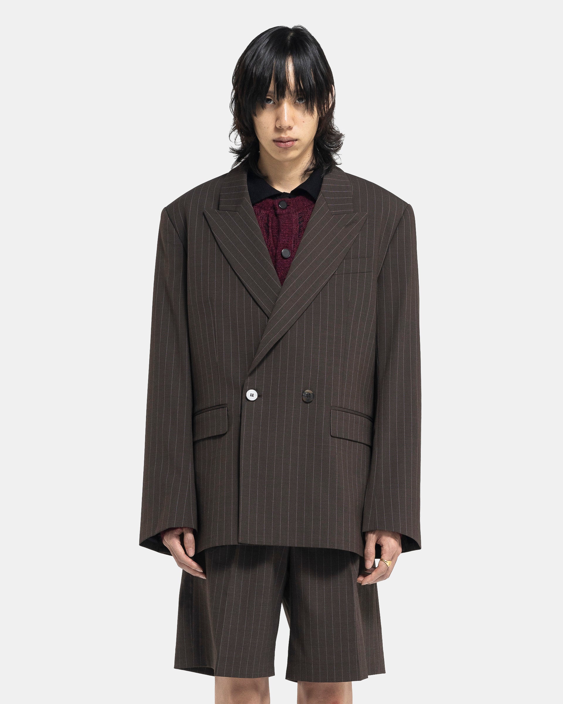 Ernest W. Baker Double Breasted Blazer - Brown Pin Stripe
