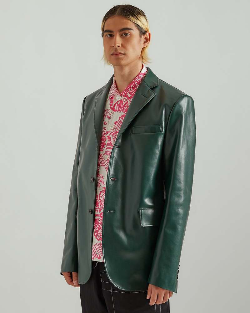 Marni Faux Leather Blazer - Emerald Green